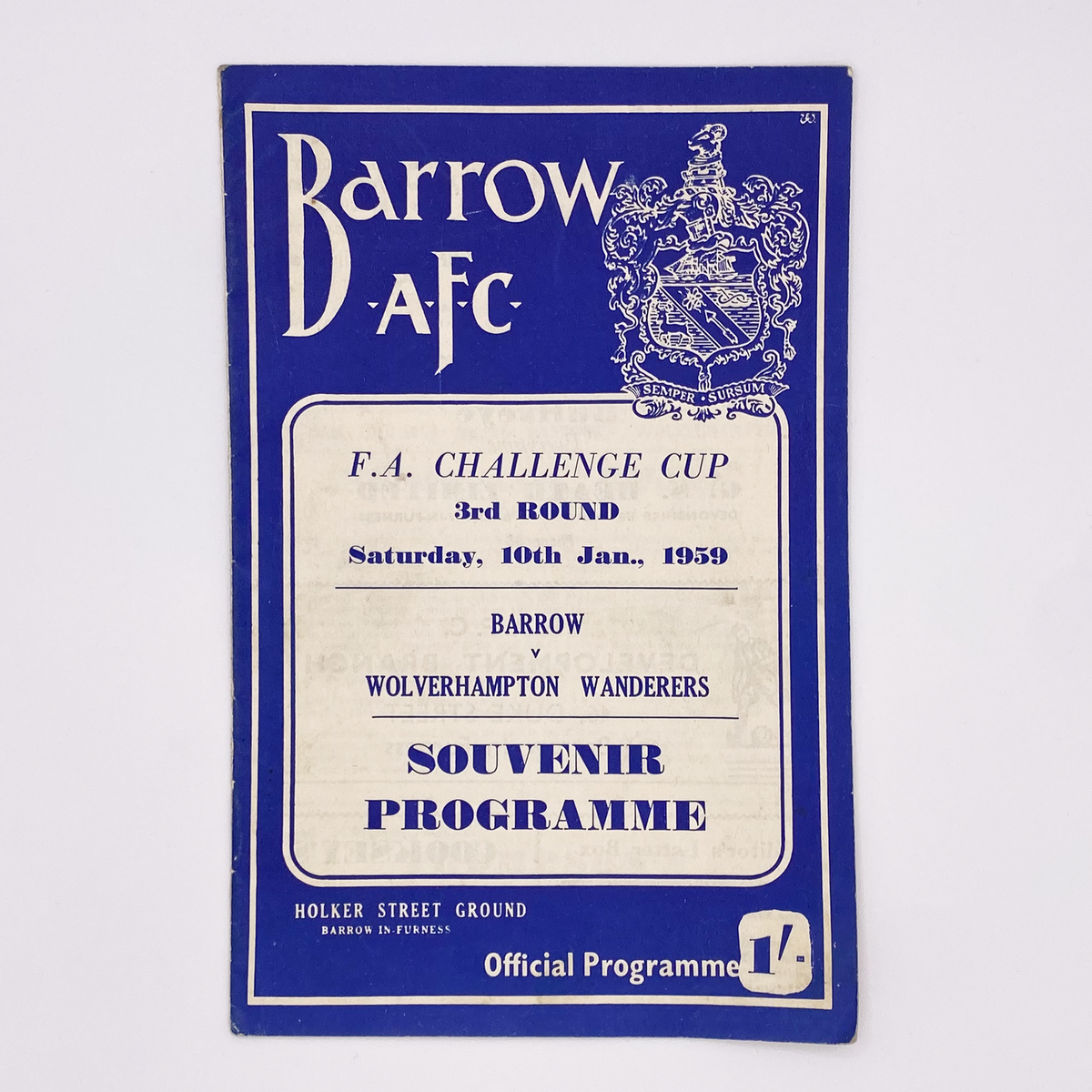 Barrow AFC vs Wolverhampton Wanderers Programme (10 January 1959)