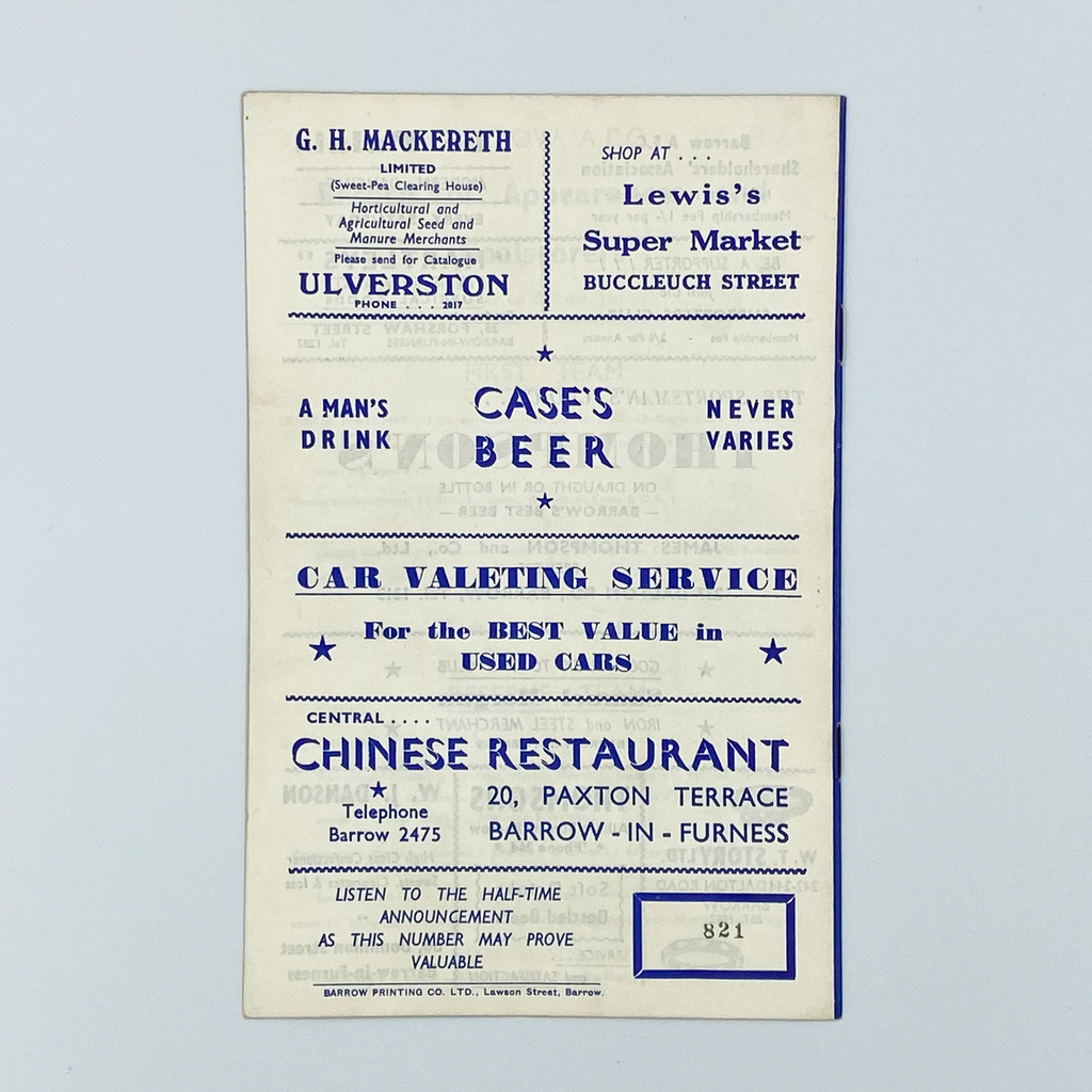 Barrow vs Oldham Athletic Programme (7 October 1961)