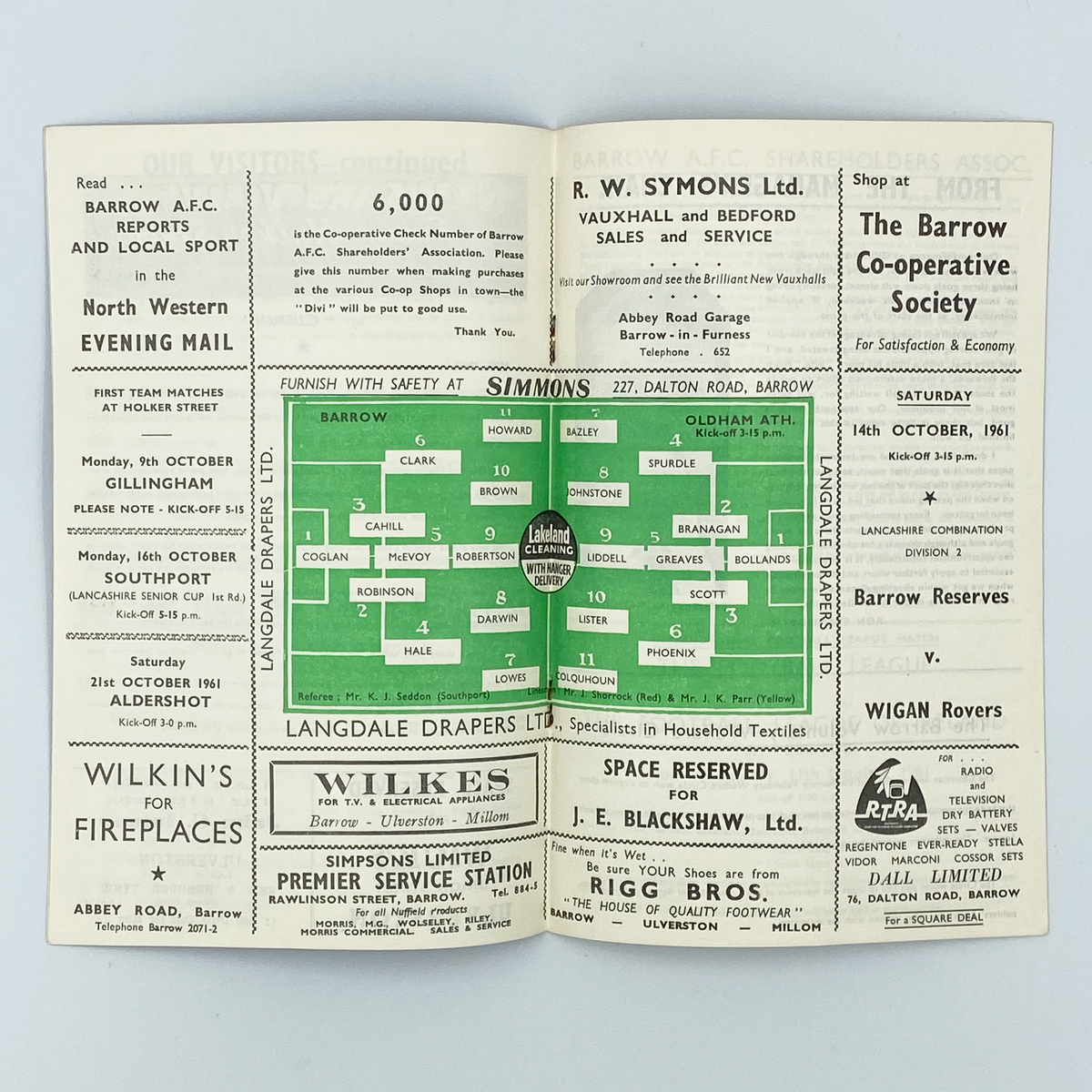 Barrow vs Oldham Athletic Programme (7 October 1961)