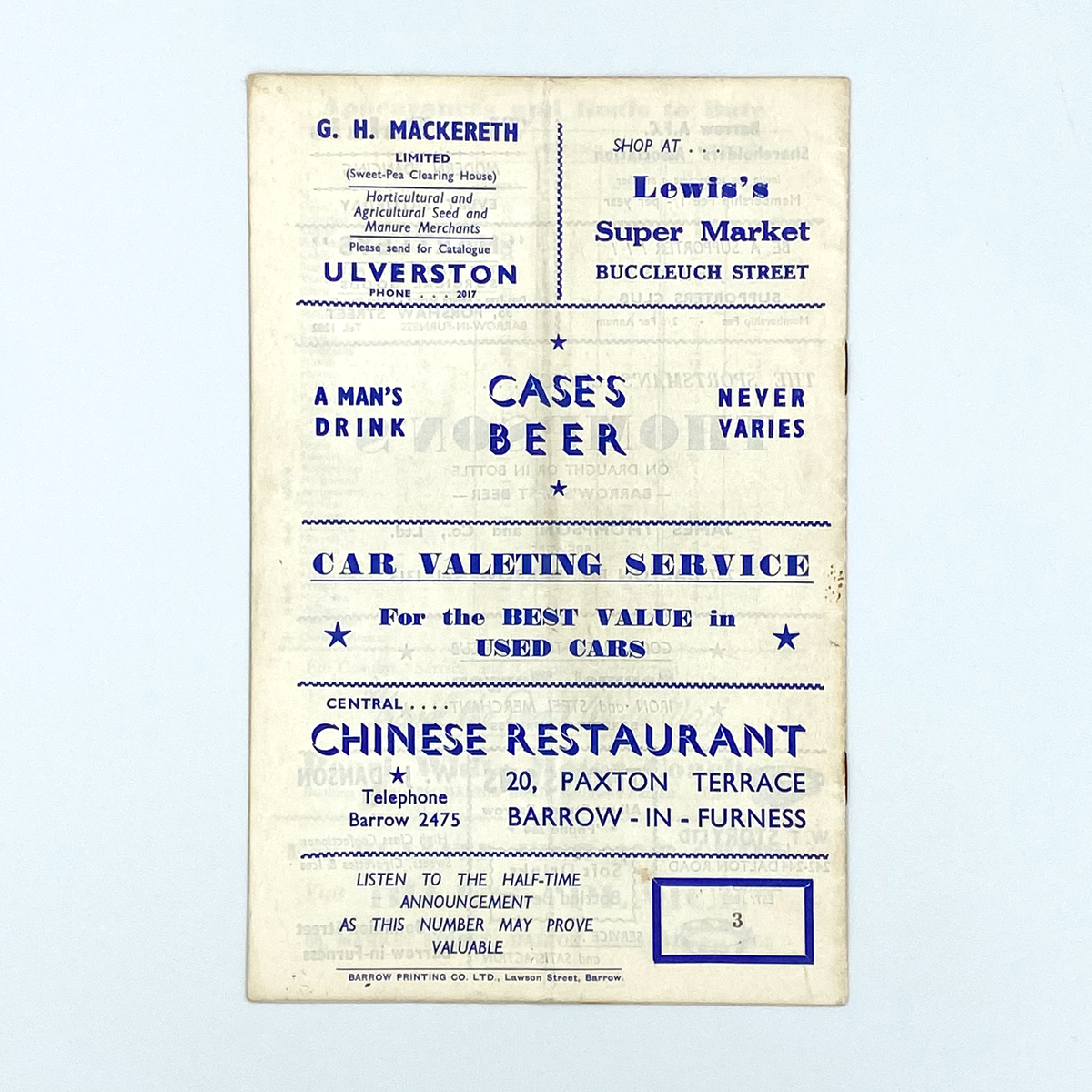 Barrow vs Crewe Alexandra Programme (17 December 1960)