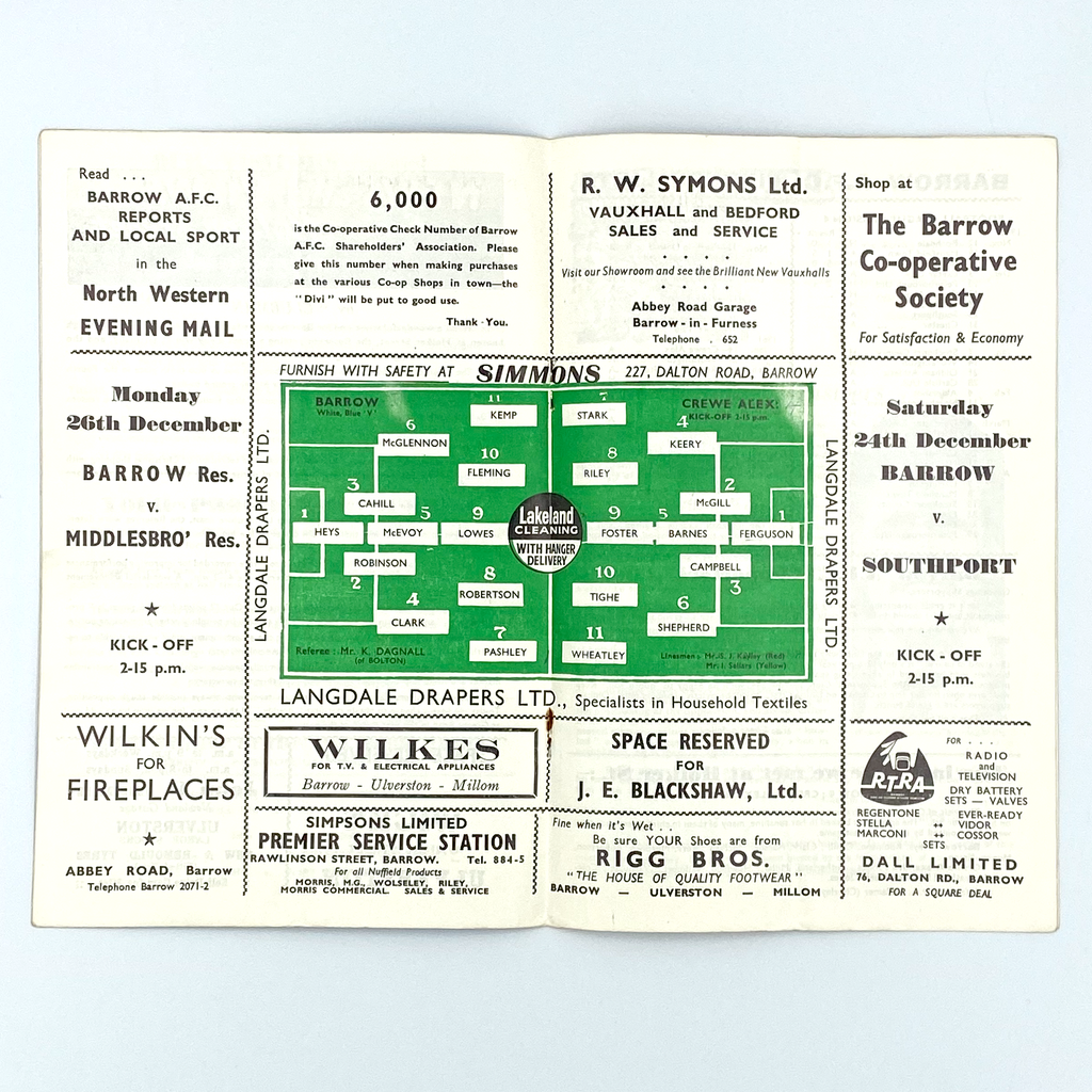 Barrow vs Crewe Alexandra Programme (17 December 1960)