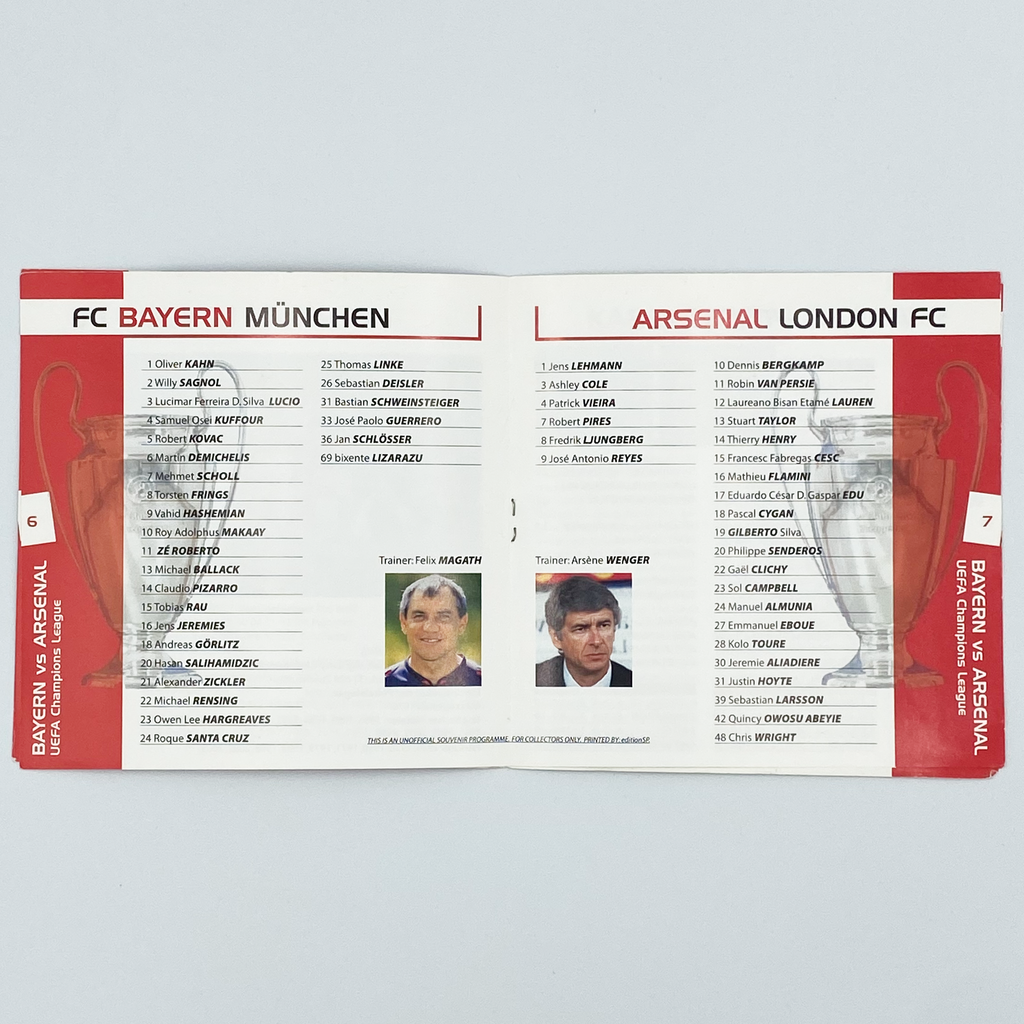 Bayern Munich vs Arsenal Programme (22 February 2005)