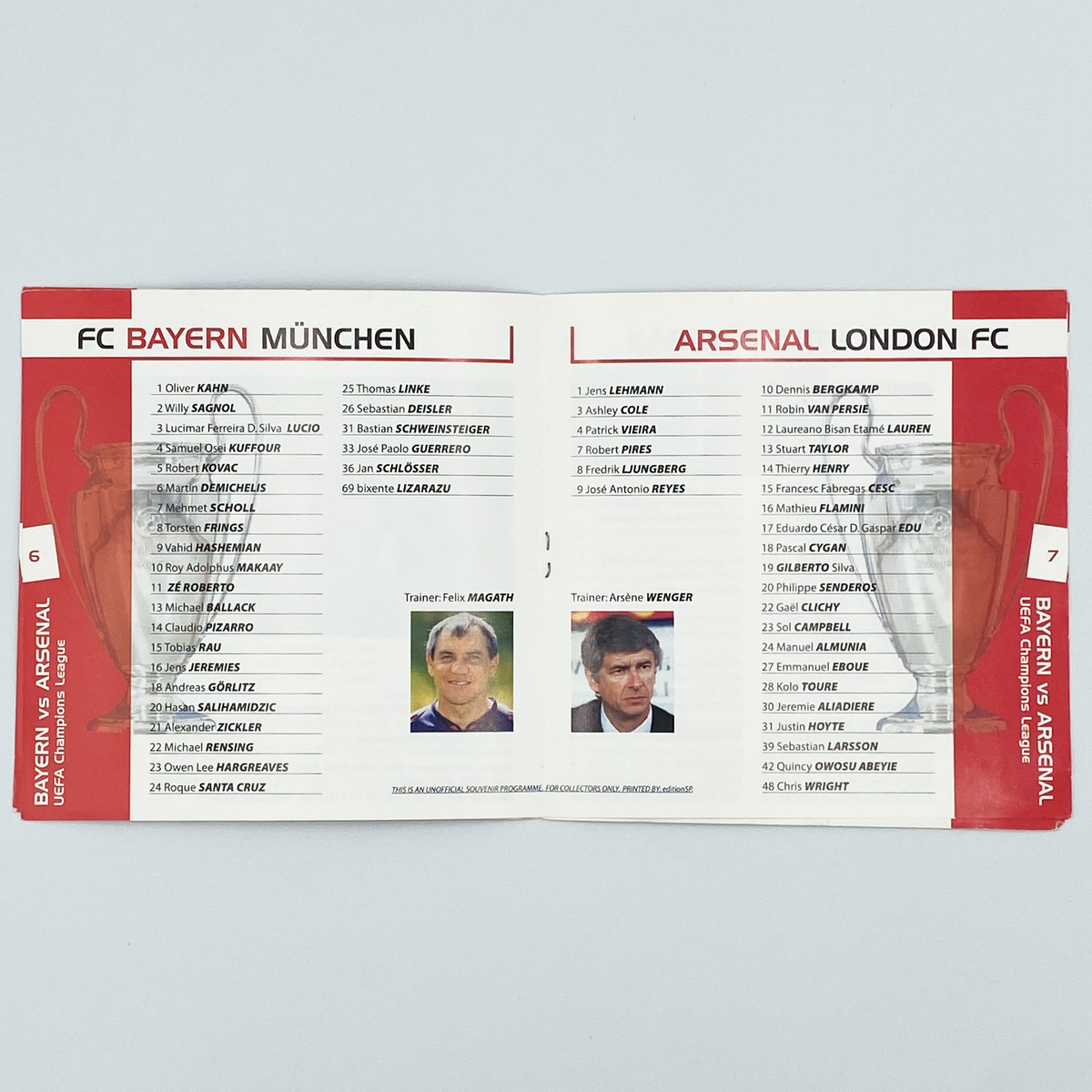 Bayern Munich vs Arsenal Programme (22 February 2005)