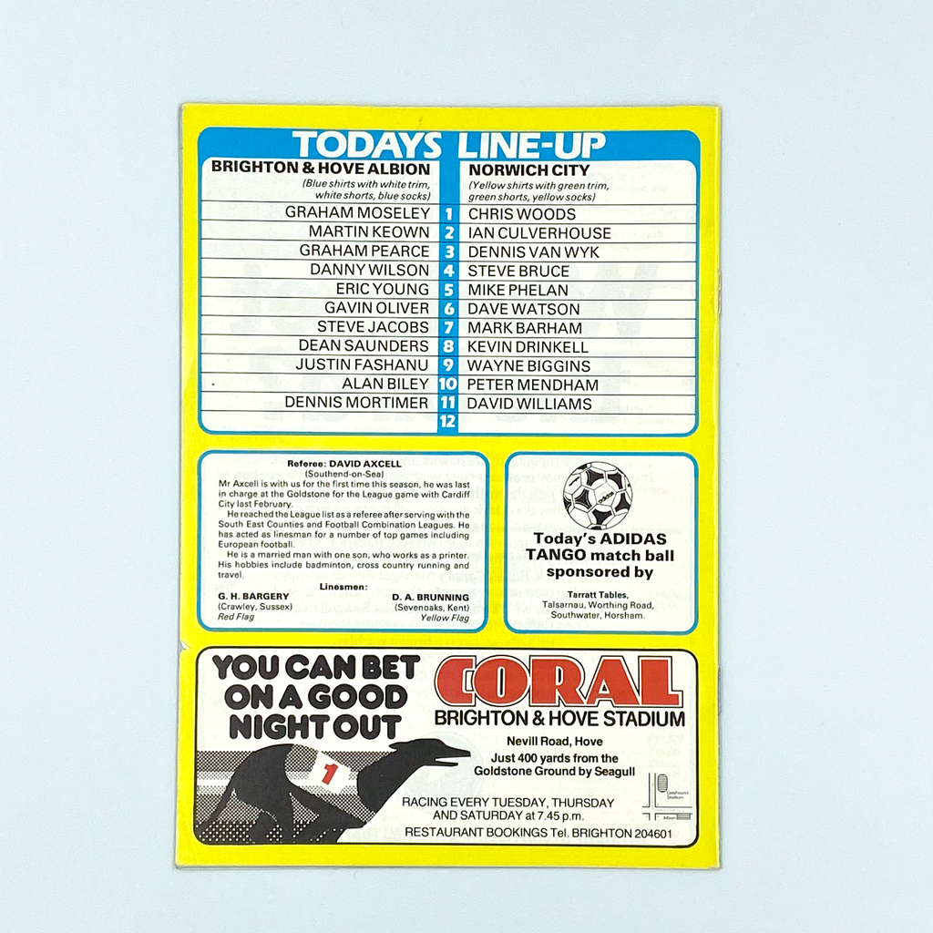 Brighton & Hove Albion vs Norwich City Programme (2 November 1985)