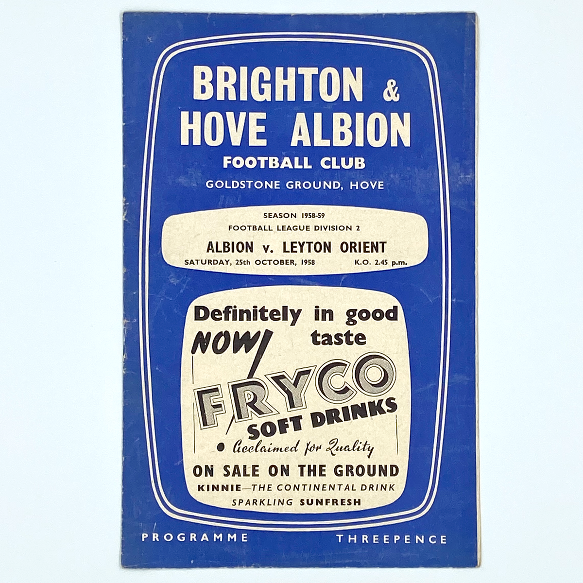 Brighton & Hove Albion vs Leyton Orient Programme (25 October 1958)