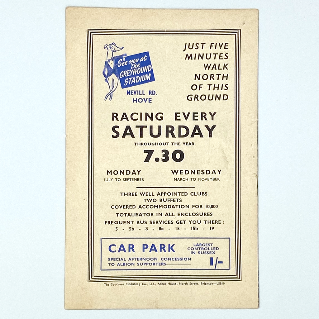 Brighton & Hove Albion vs Leyton Orient Programme (25 October 1958)