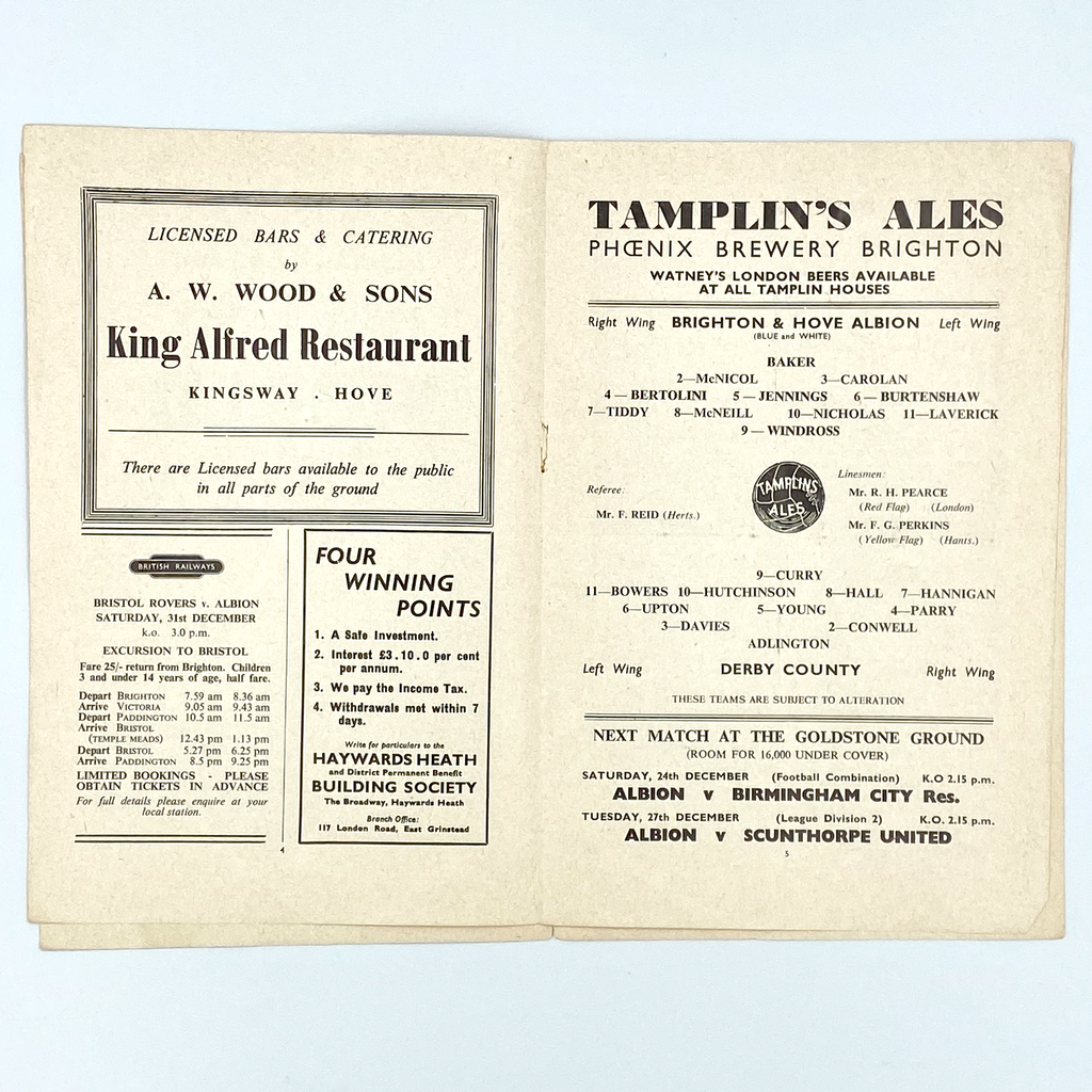 Brighton & Hove Albion vs Derby County Programme (17 December 1960)