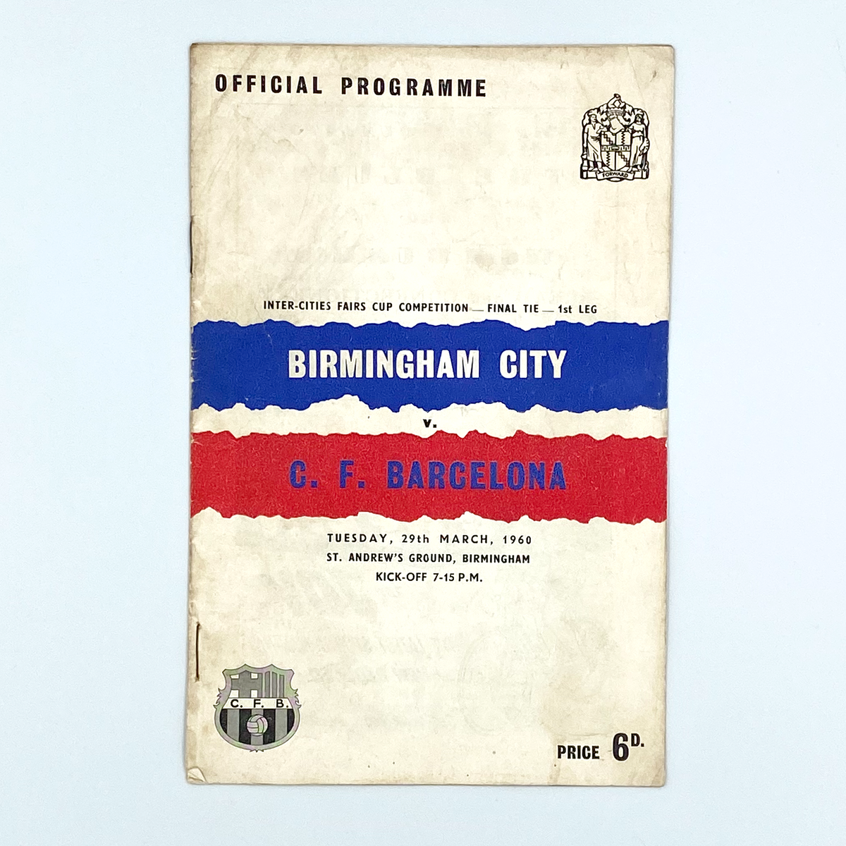 Birmingham City vs FC Barcelona Programme (29 March 1960)