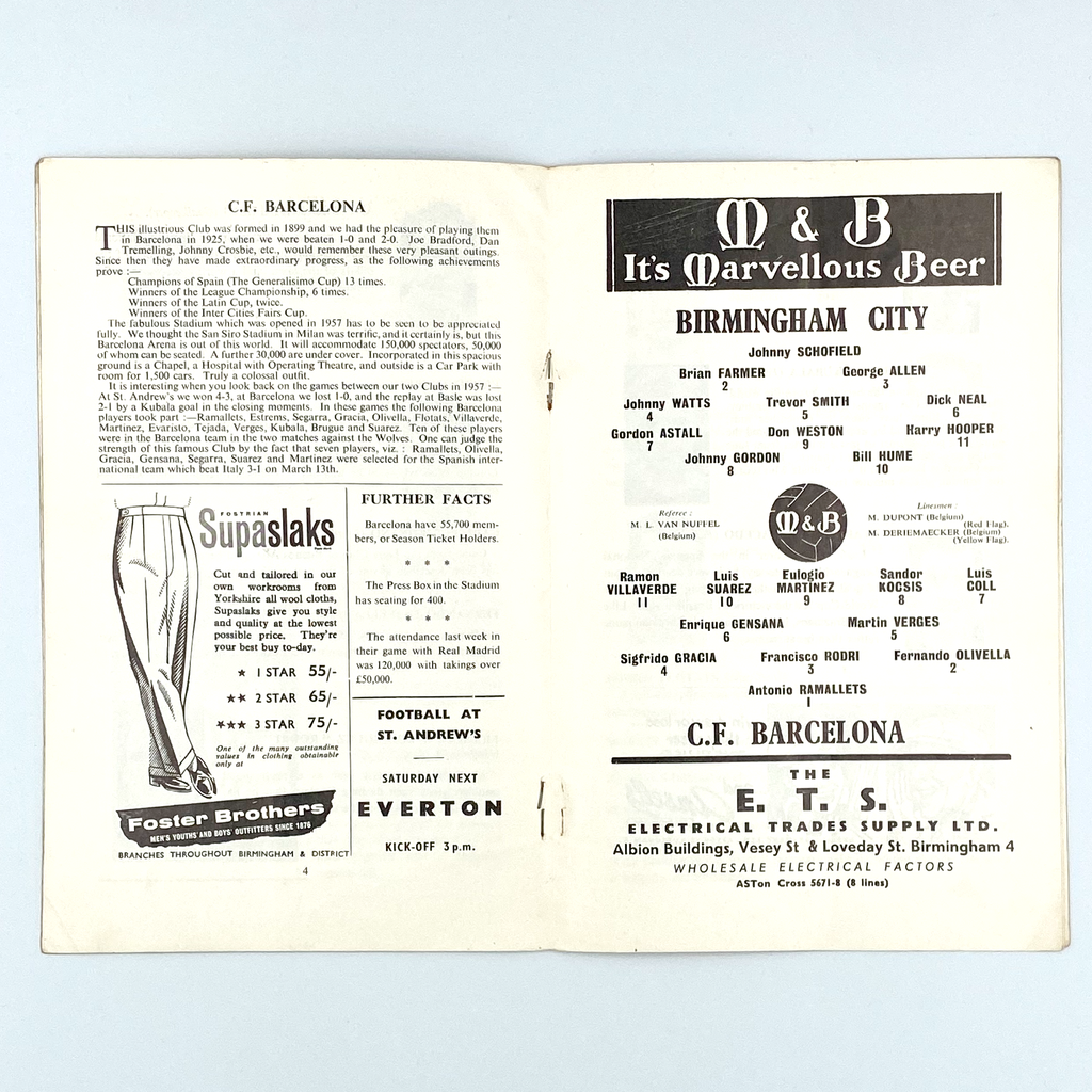 Birmingham City vs FC Barcelona Programme (29 March 1960)