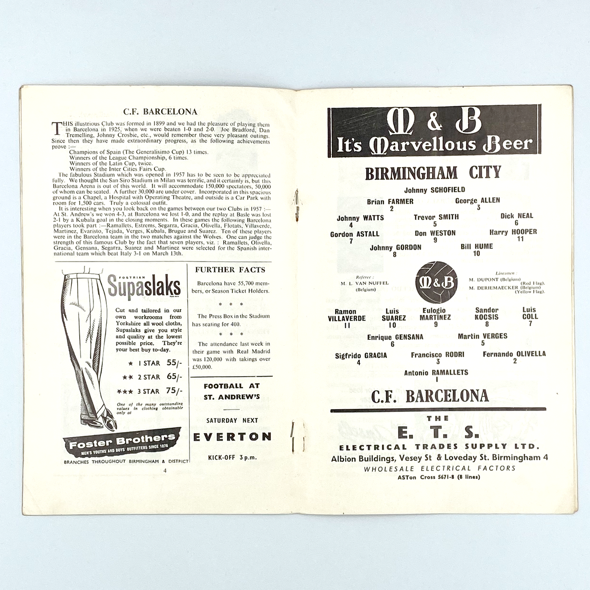 Birmingham City vs FC Barcelona Programme (29 March 1960)