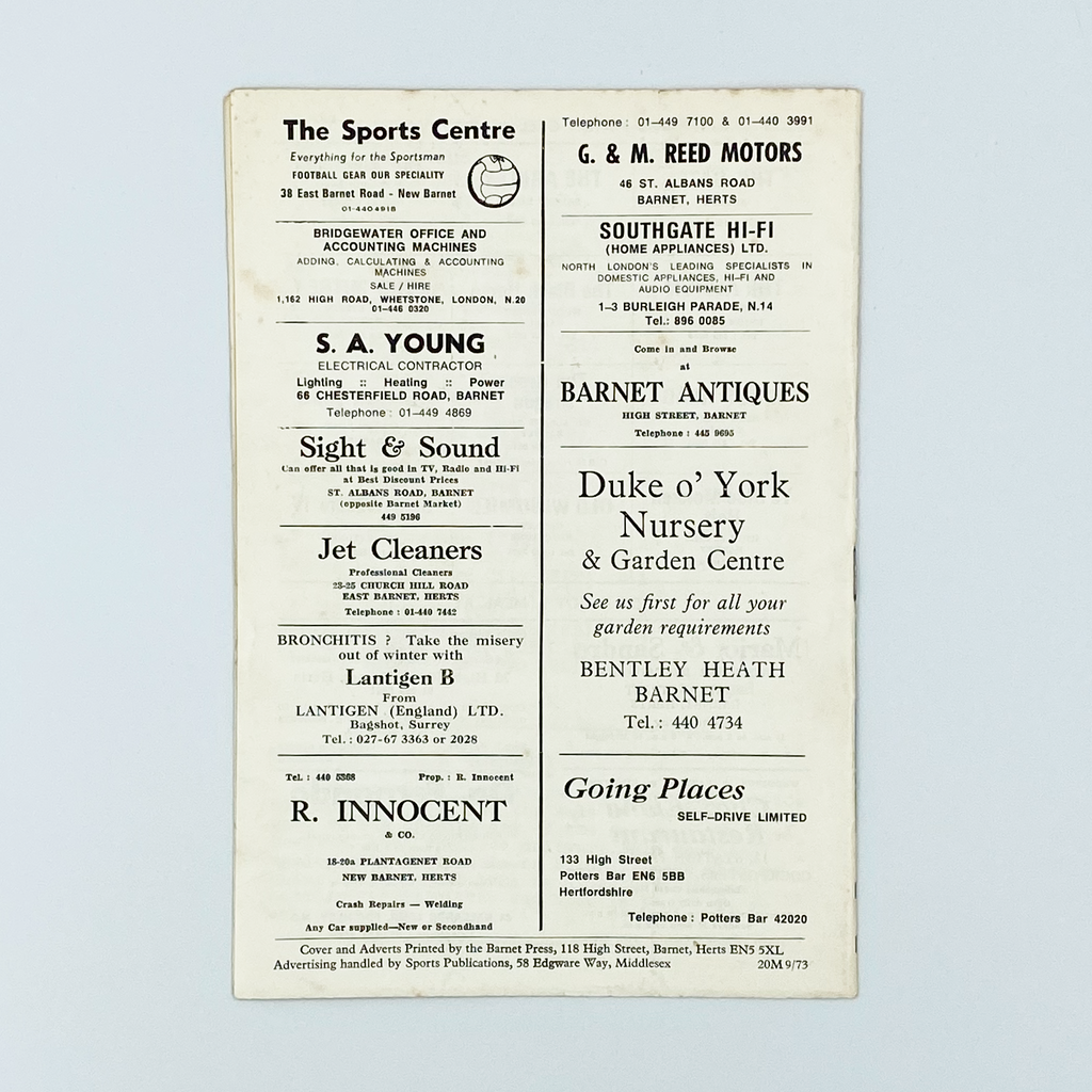 Barnet vs King's Lynn Town Programme (26 August 1974)