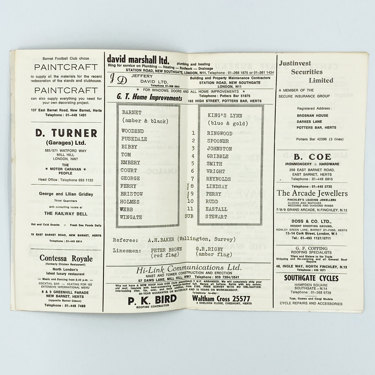 Barnet vs King's Lynn Town Programme (26 August 1974)
