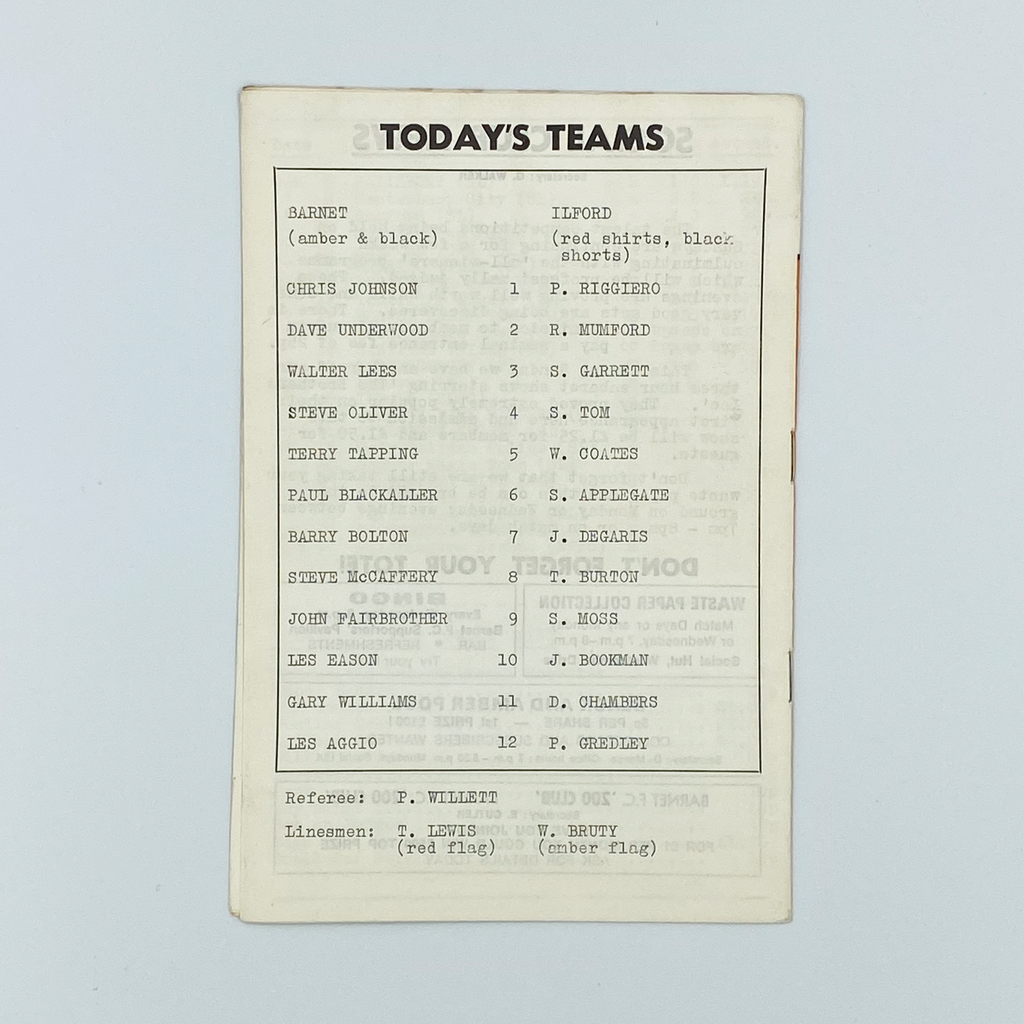 Barnet vs Ilford Programme (5 April 1977)