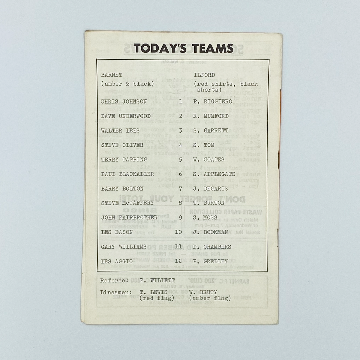 Barnet vs Ilford Programme (5 April 1977)