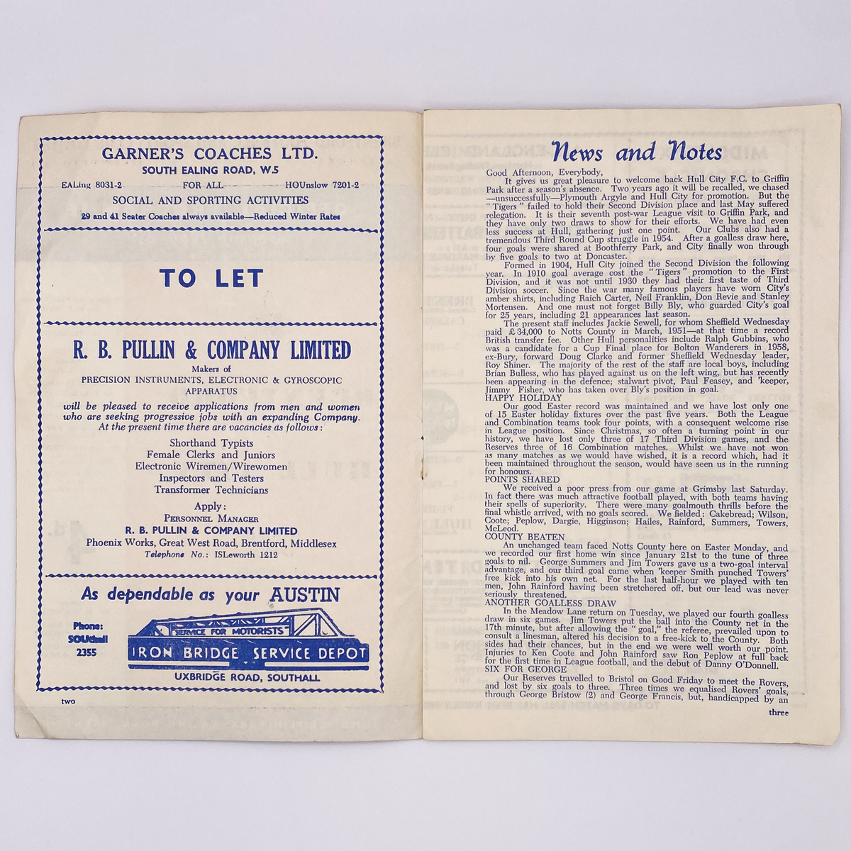 Brentford vs Hull City Programme (8 April 1961)