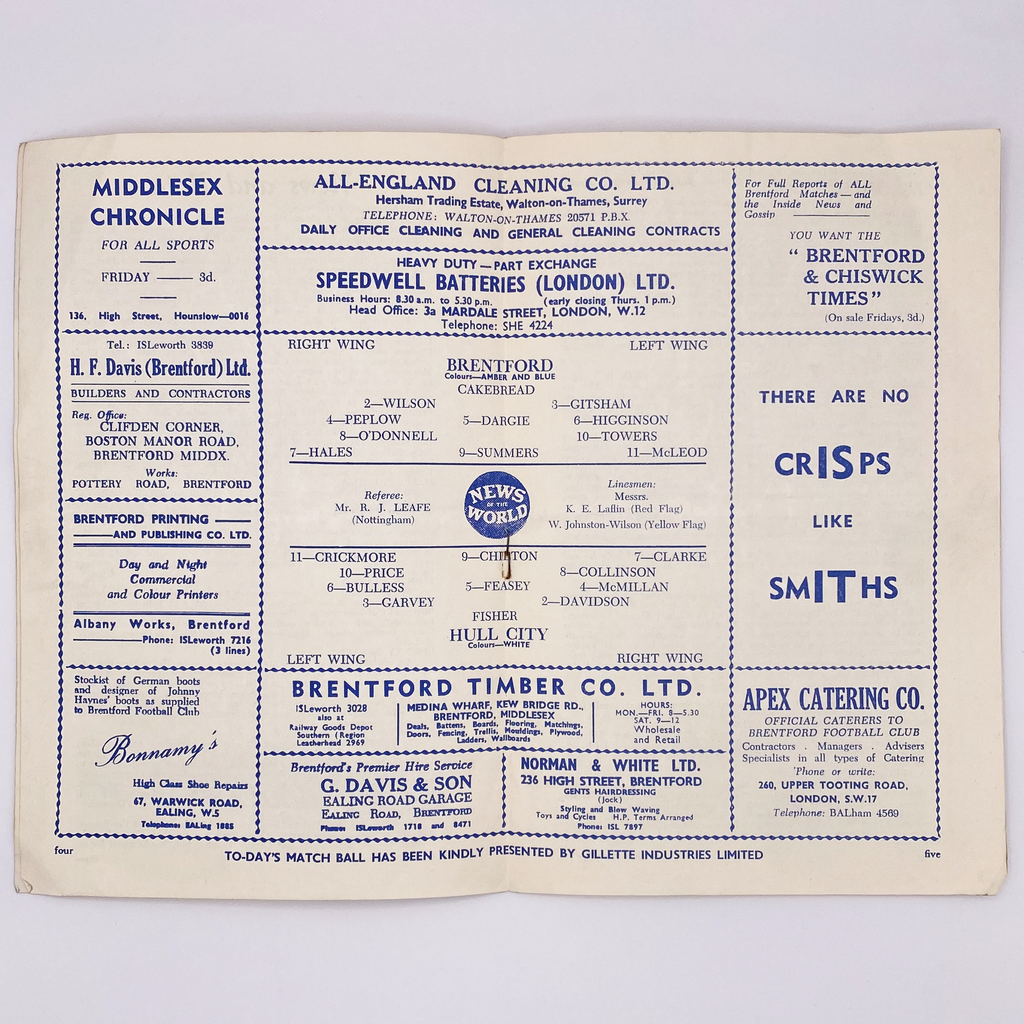 Brentford vs Hull City Programme (8 April 1961)