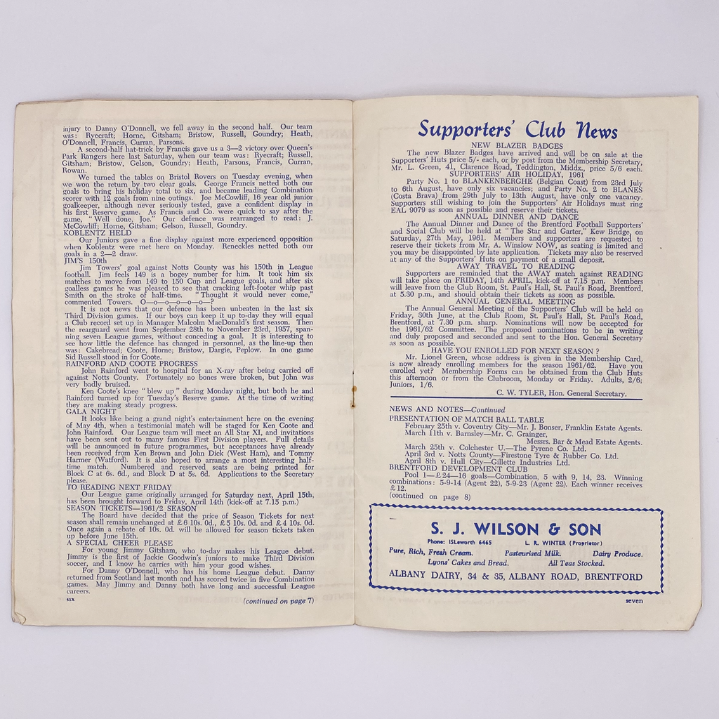 Brentford vs Hull City Programme (8 April 1961)