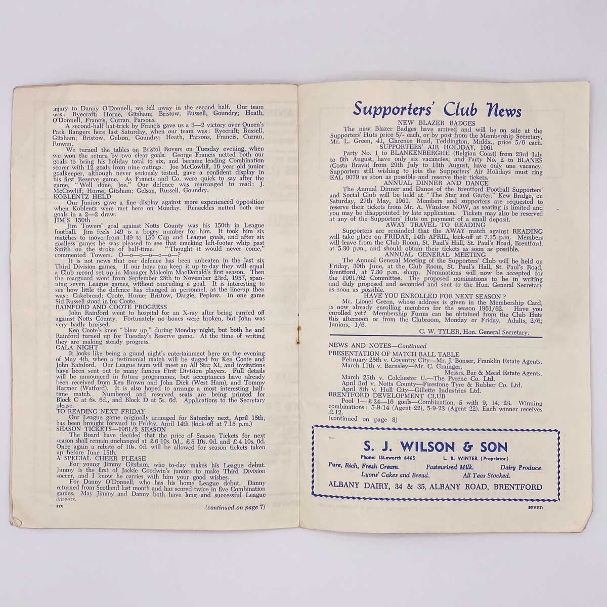 Brentford vs Hull City Programme (8 April 1961)