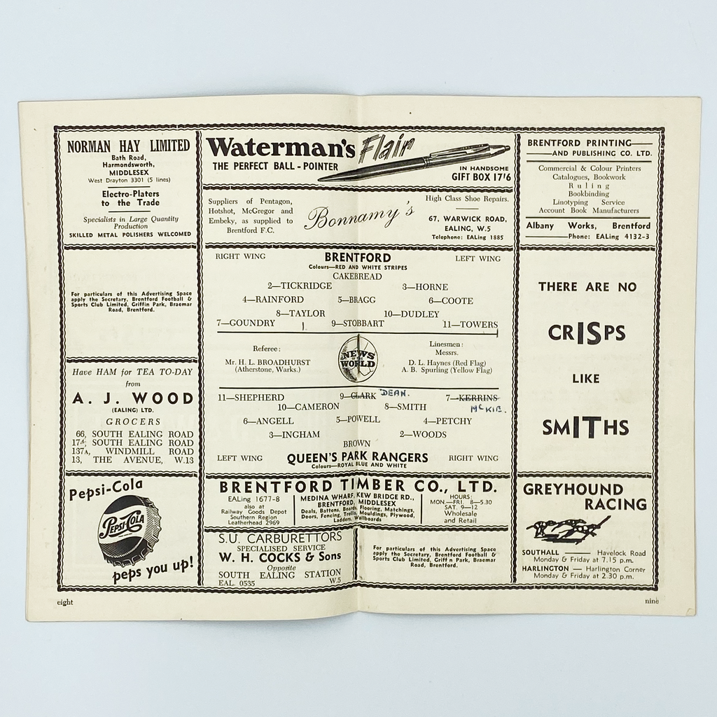 Brentford vs Queens Park Rangers Programme (30 August 1955)