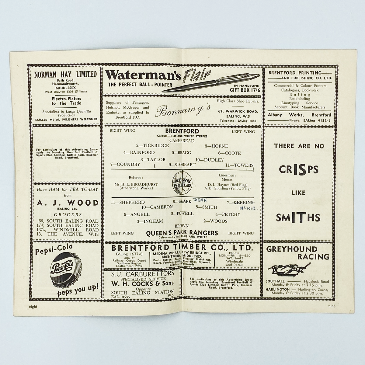 Brentford vs Queens Park Rangers Programme (30 August 1955)