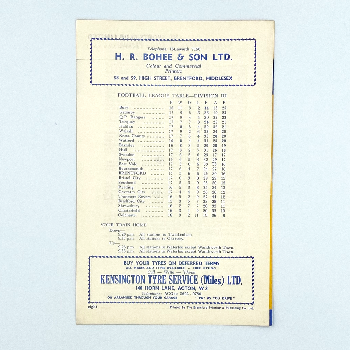 Brentford vs Sunderland Programme (25 October 1960)