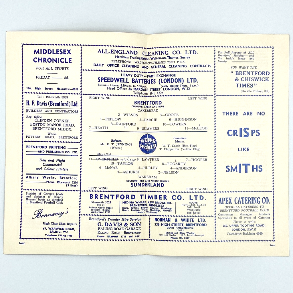 Brentford vs Sunderland Programme (25 October 1960)