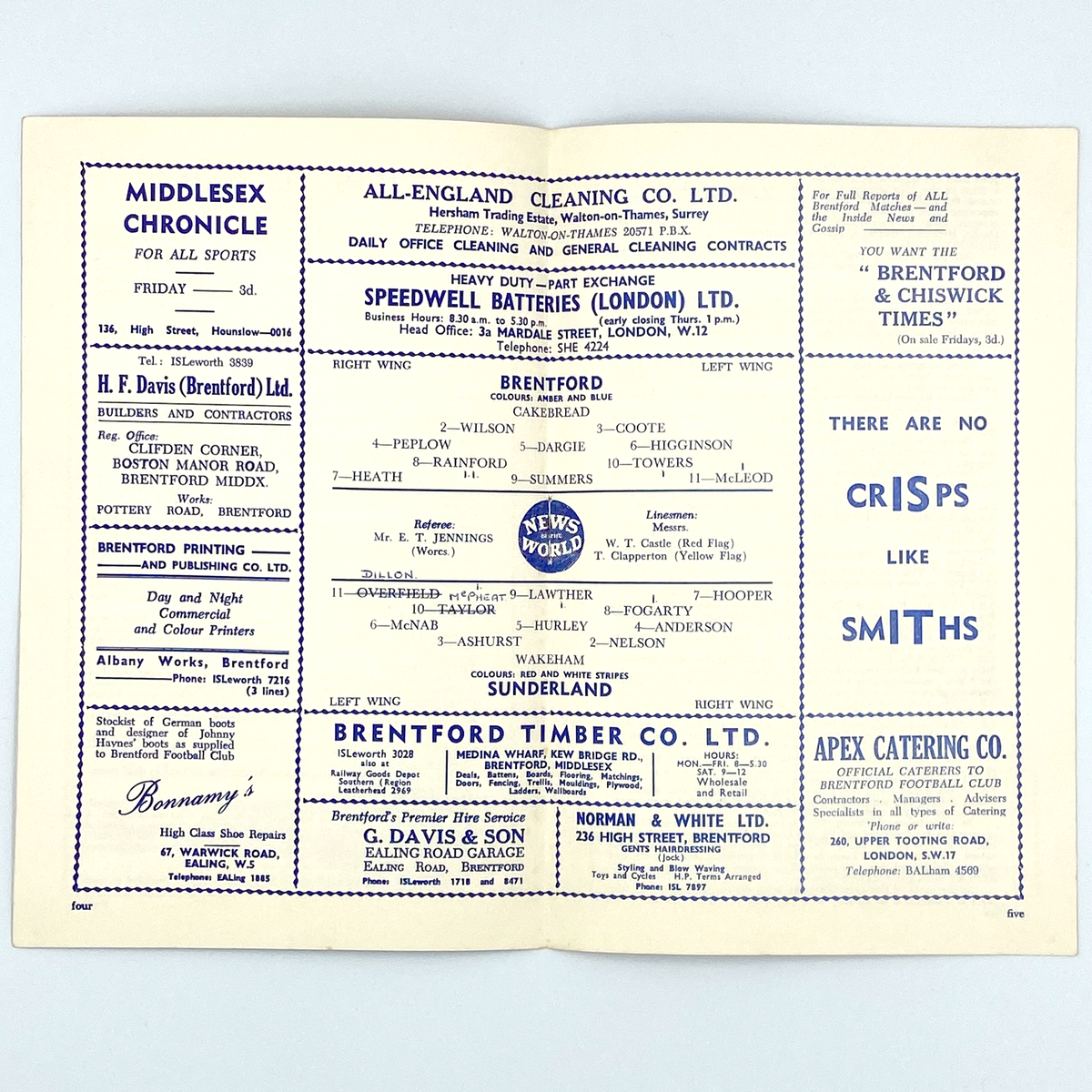 Brentford vs Sunderland Programme (25 October 1960)