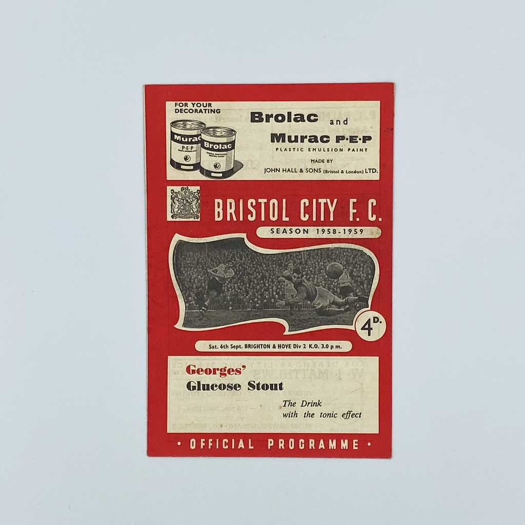 Bristol City vs Brighton & Hove Albion Programme (6 September 1958)