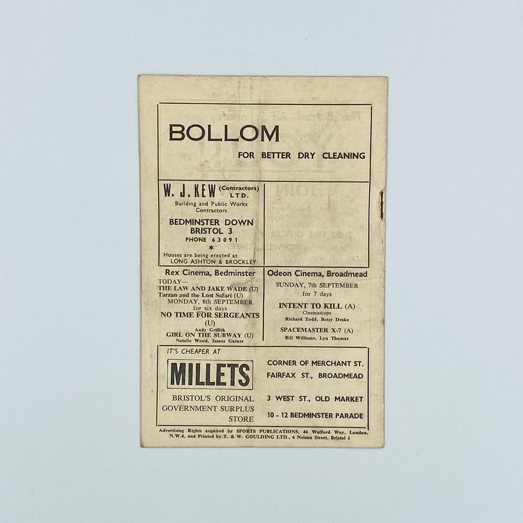 Bristol City vs Brighton & Hove Albion Programme (6 September 1958)