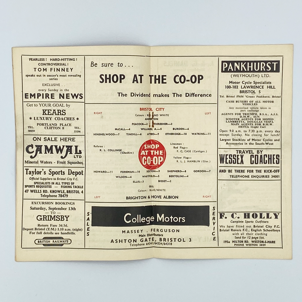 Bristol City vs Brighton & Hove Albion Programme (6 September 1958)