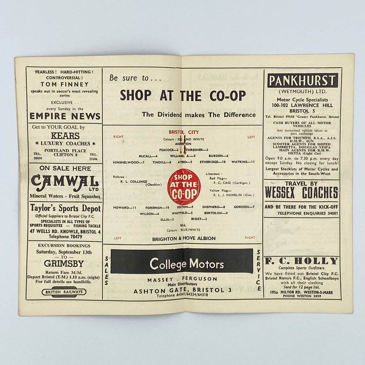 Bristol City vs Brighton & Hove Albion Programme (6 September 1958)