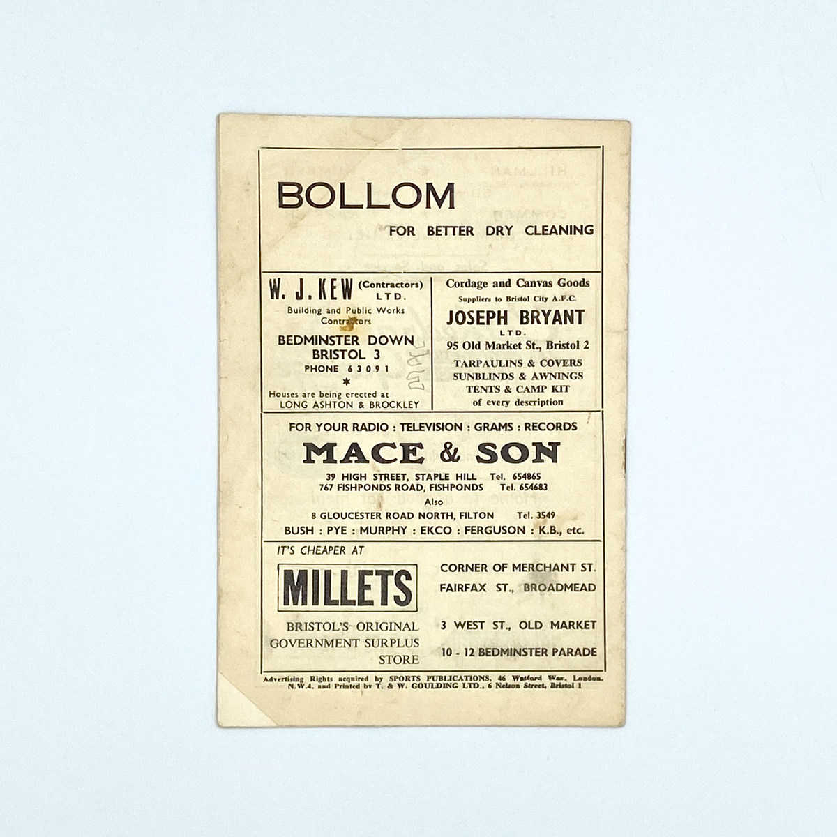 Bristol City vs Blackpool Programme (24 January 1959)