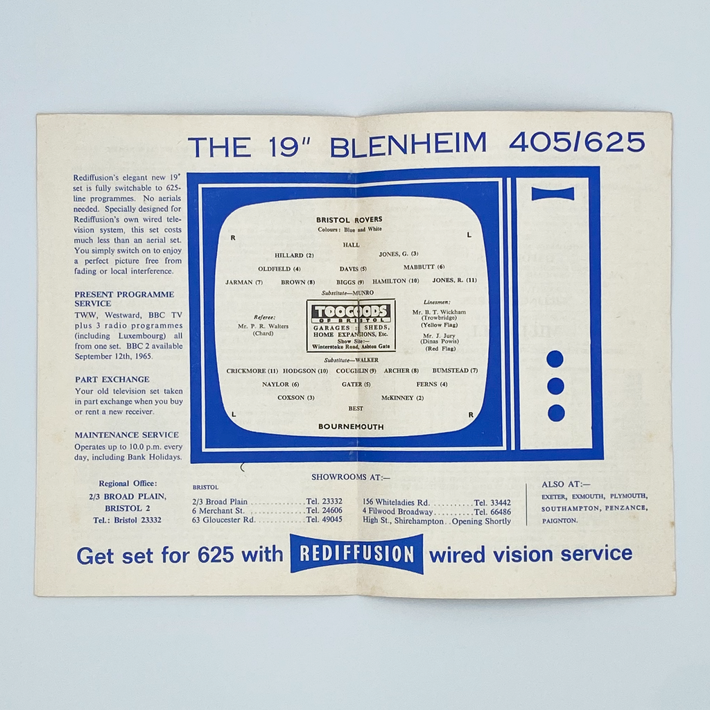 Bristol Rovers vs AFC Bournemouth Programme (27 December 1965)