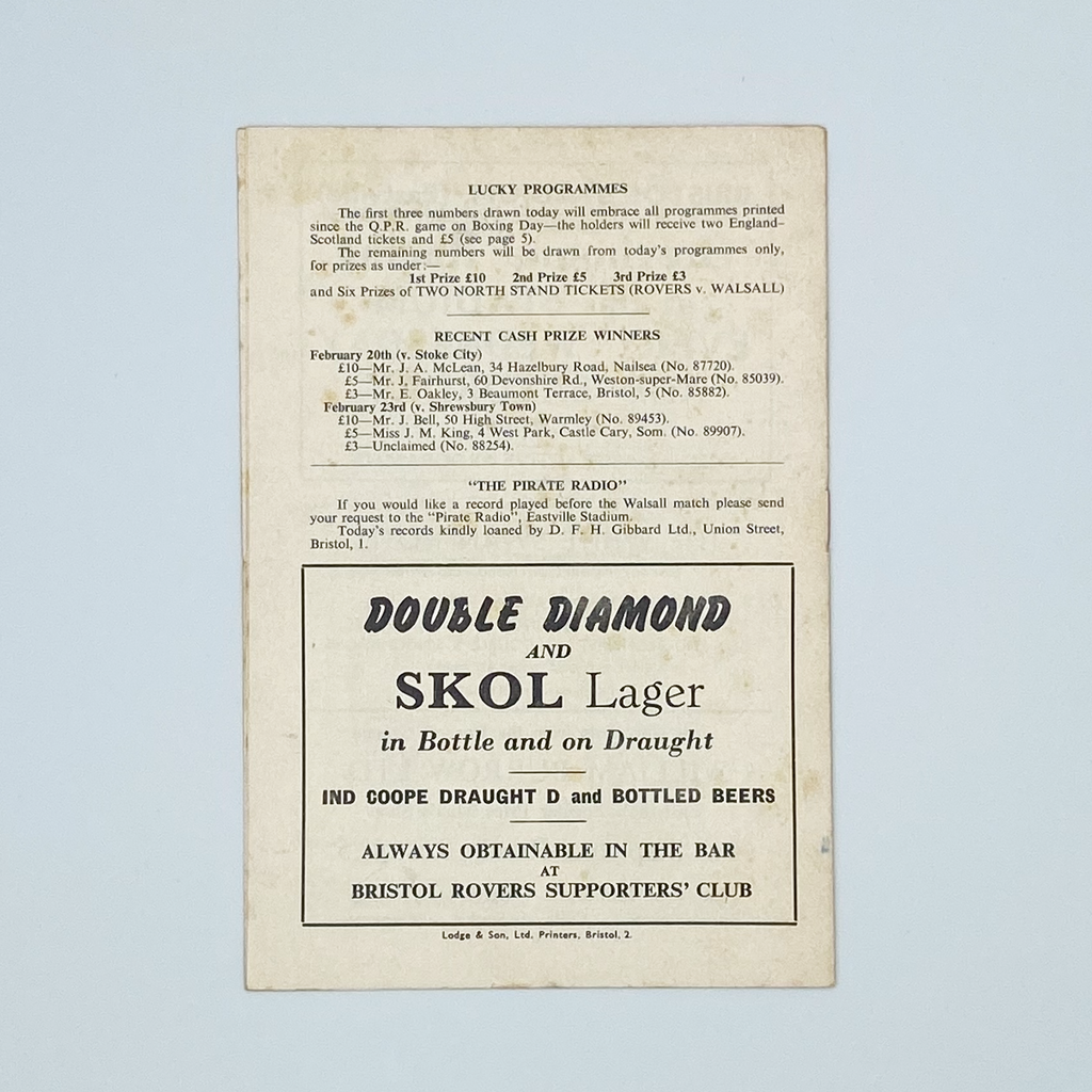 Bristol Rovers vs Hull City Programme (6 March 1965)