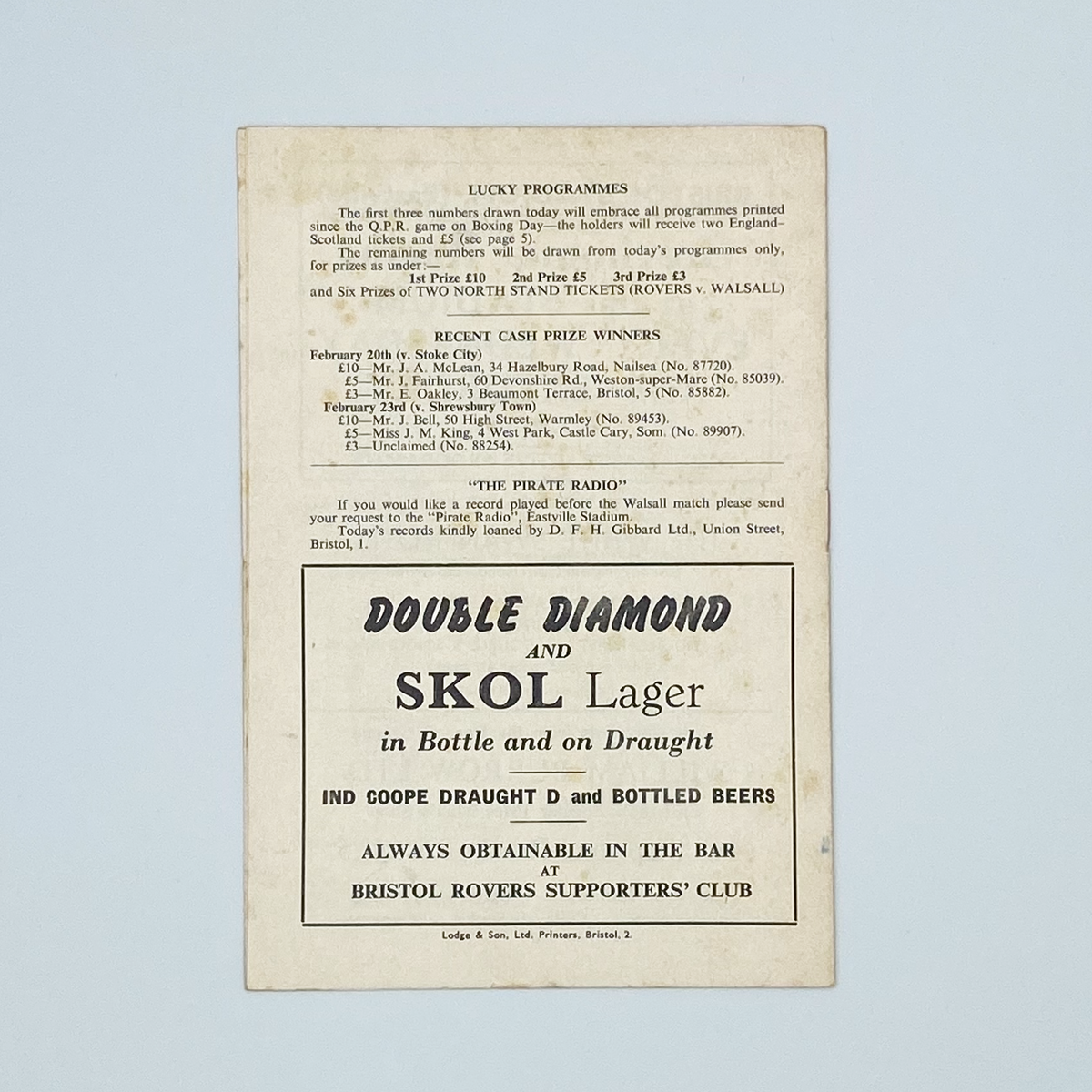 Bristol Rovers vs Hull City Programme (6 March 1965)