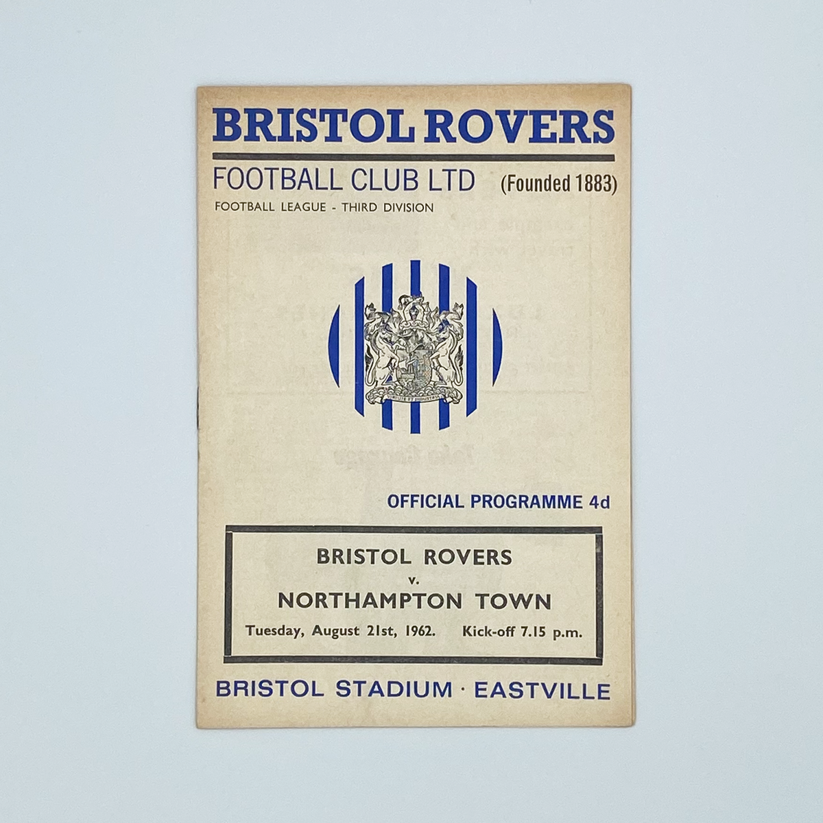 Bristol Rovers vs Northampton Town Programme (21 August 1962)