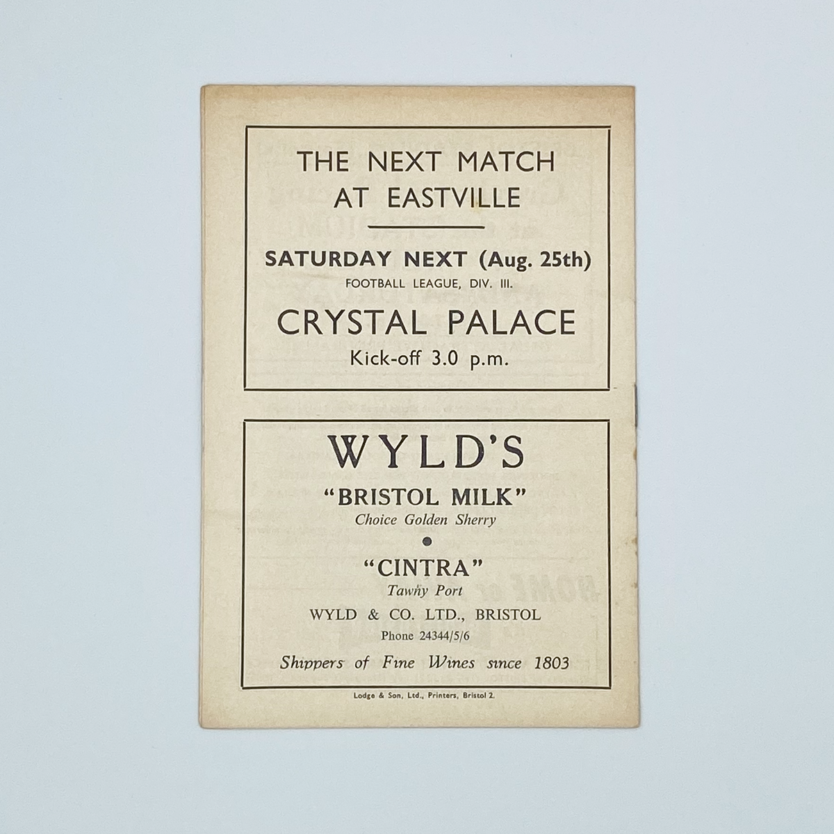Bristol Rovers vs Northampton Town Programme (21 August 1962)