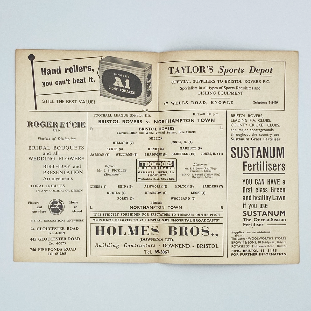 Bristol Rovers vs Northampton Town Programme (21 August 1962)