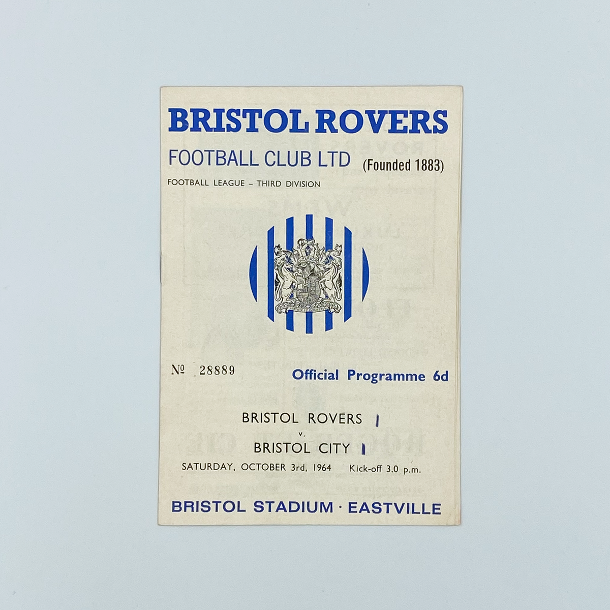 Bristol Rovers vs Bristol City Programme (3 October 1964)