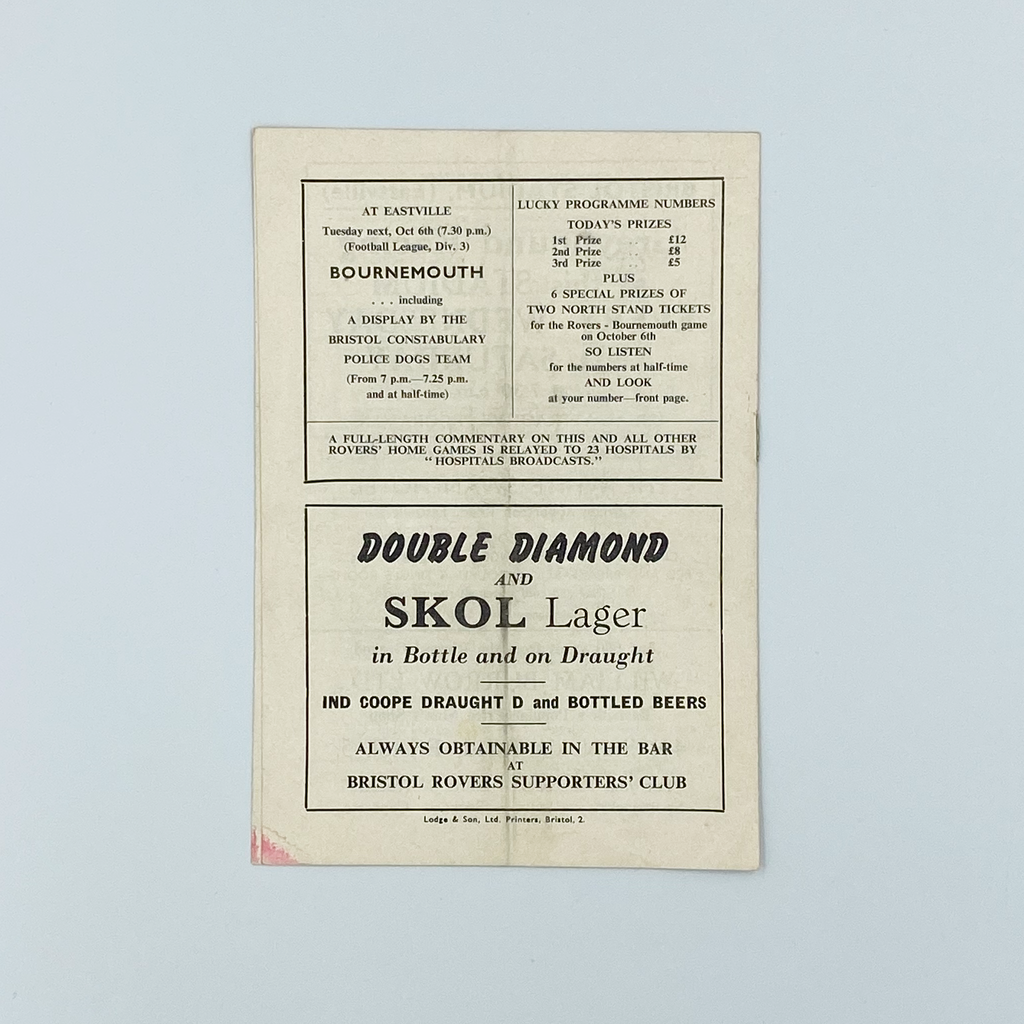 Bristol Rovers vs Bristol City Programme (3 October 1964)