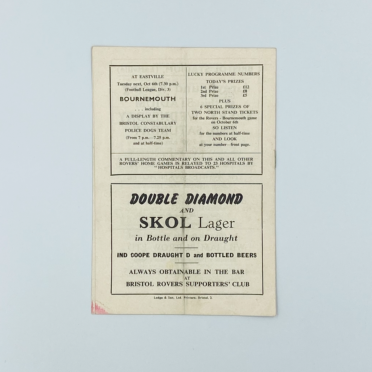 Bristol Rovers vs Bristol City Programme (3 October 1964)