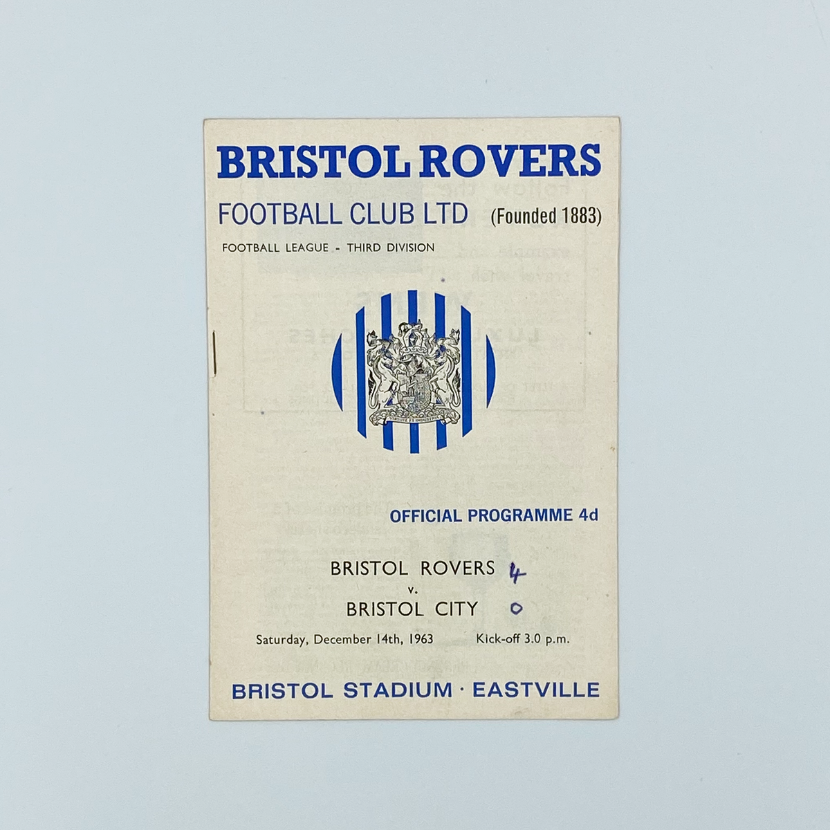 Bristol Rovers vs Bristol City Programme (14 December 1963)