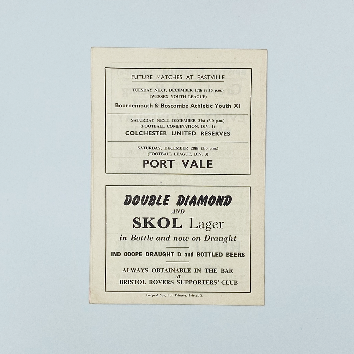 Bristol Rovers vs Bristol City Programme (14 December 1963)