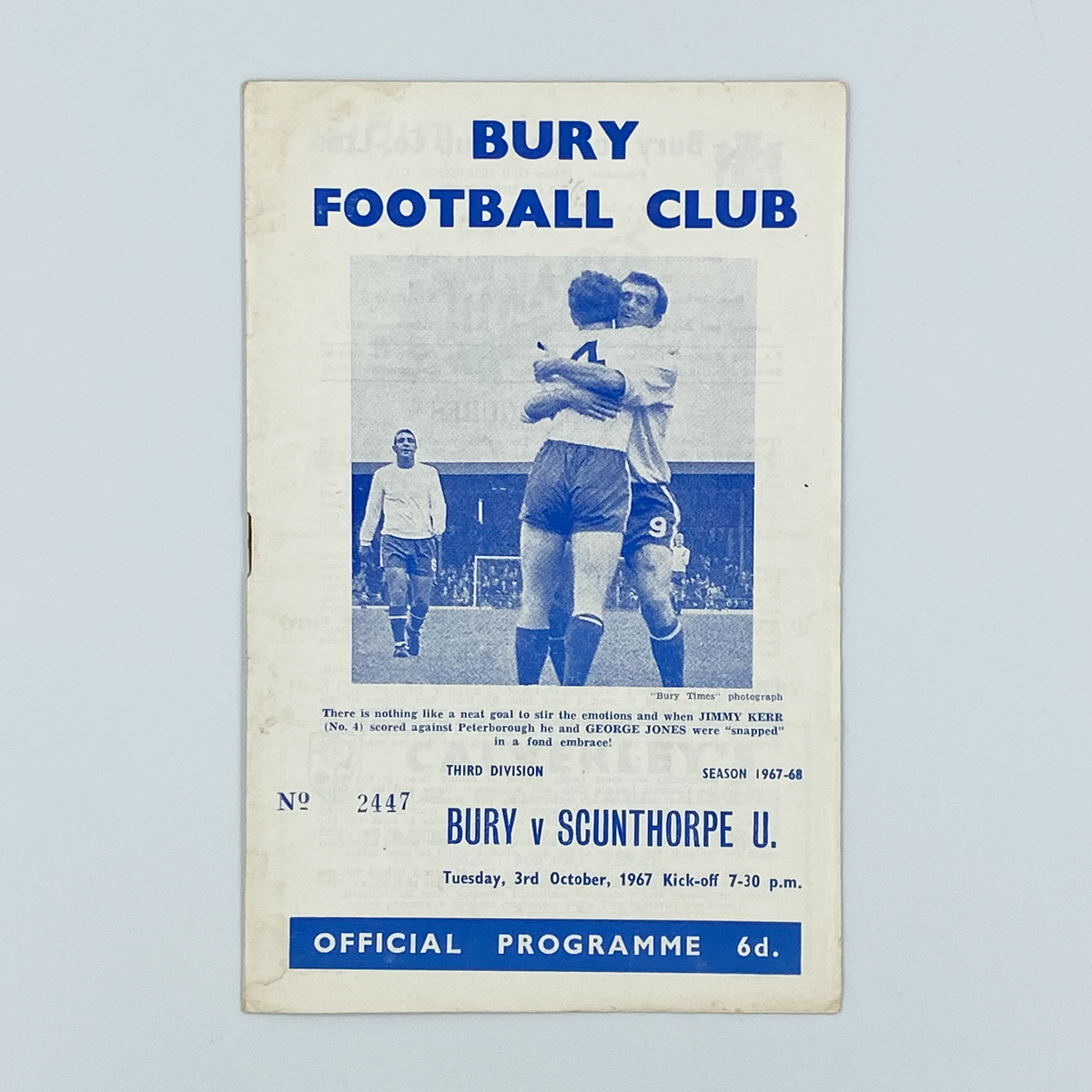 Bury vs Scunthorpe United Programme (3 October 1967)