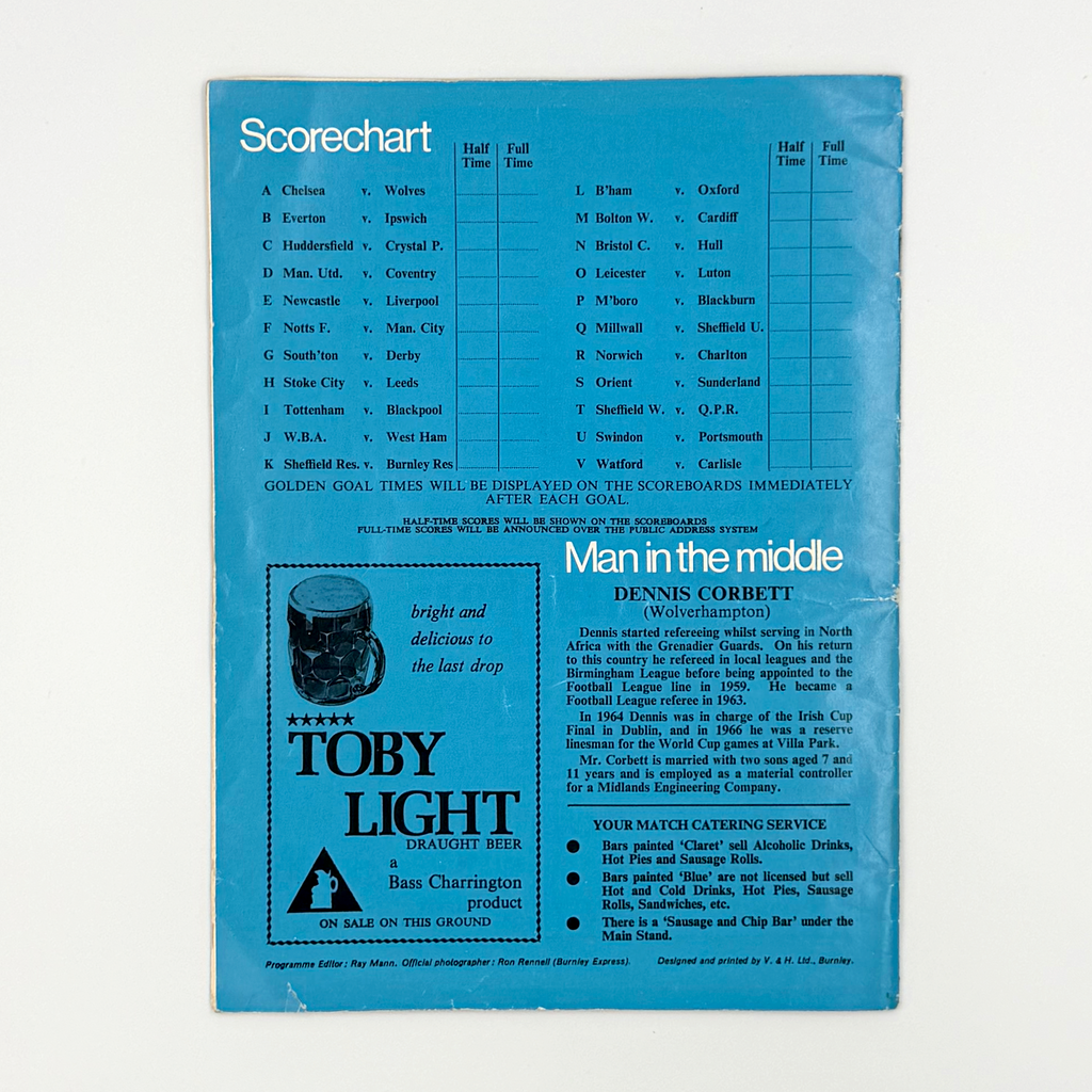 Burnley vs Arsenal Programme (12 September 1970)