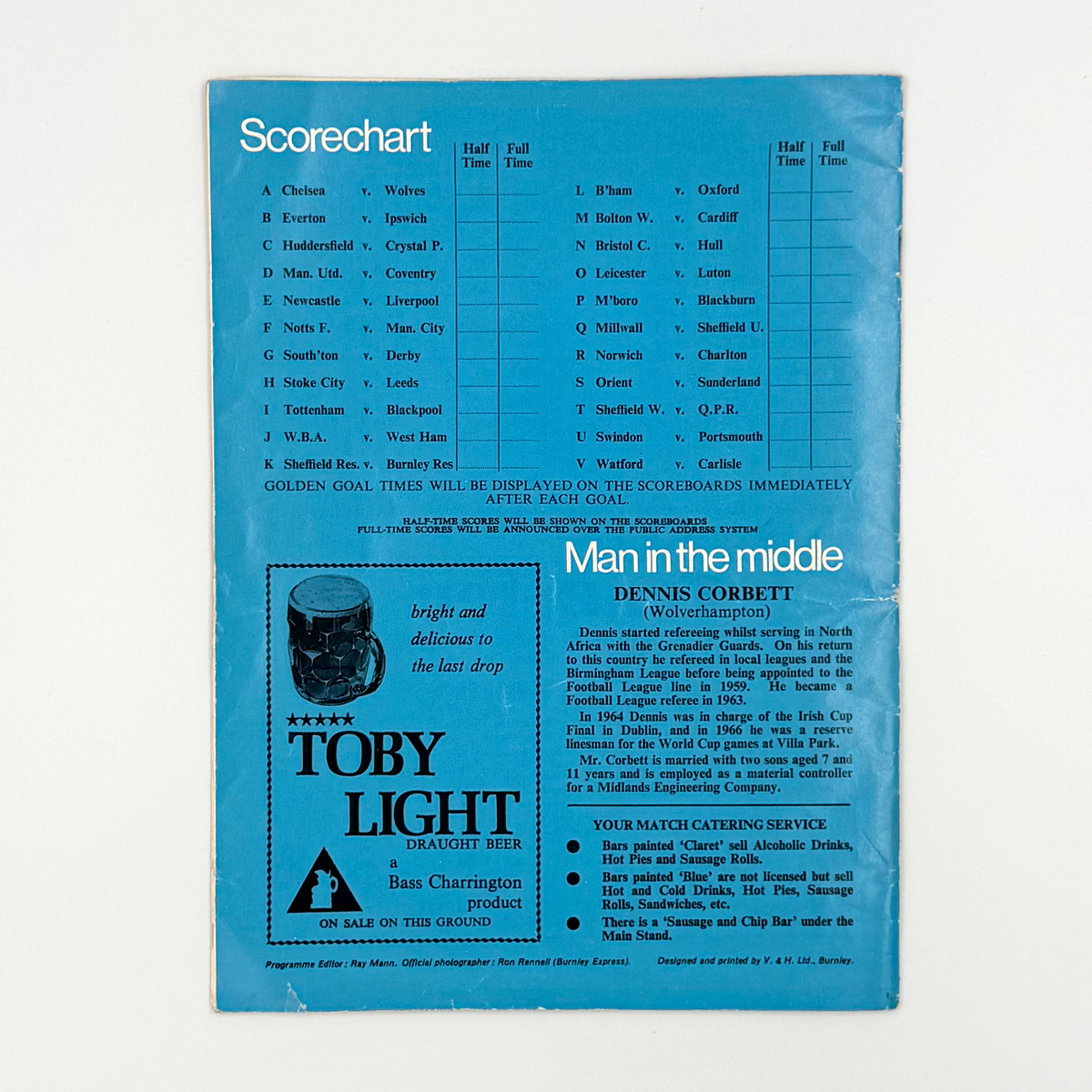 Burnley vs Arsenal Programme (12 September 1970)