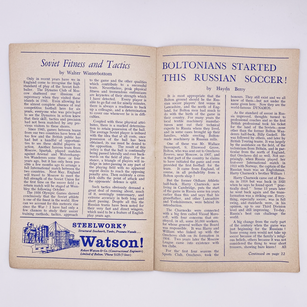 Bolton Wanderers vs C.D.S.A. Moscow Programme (4 November 1957)