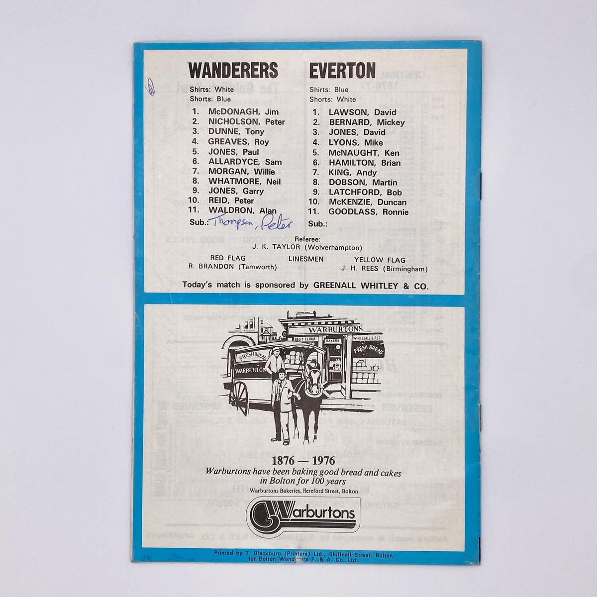 Bolton Wanderers vs Everton Programme (15 February 1977)