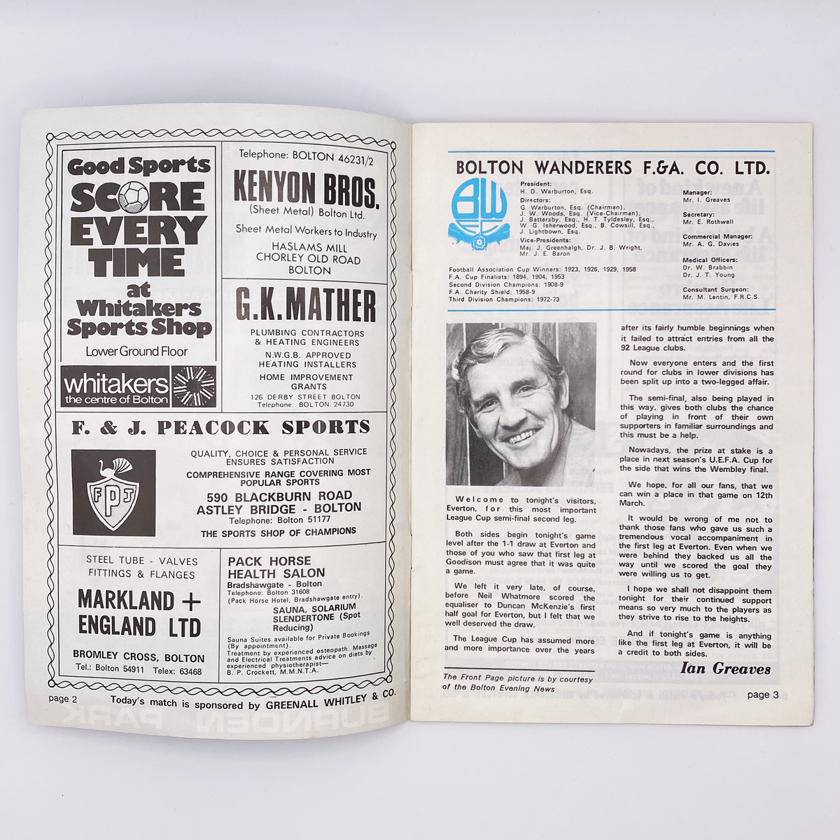 Bolton Wanderers vs Everton Programme (15 February 1977)