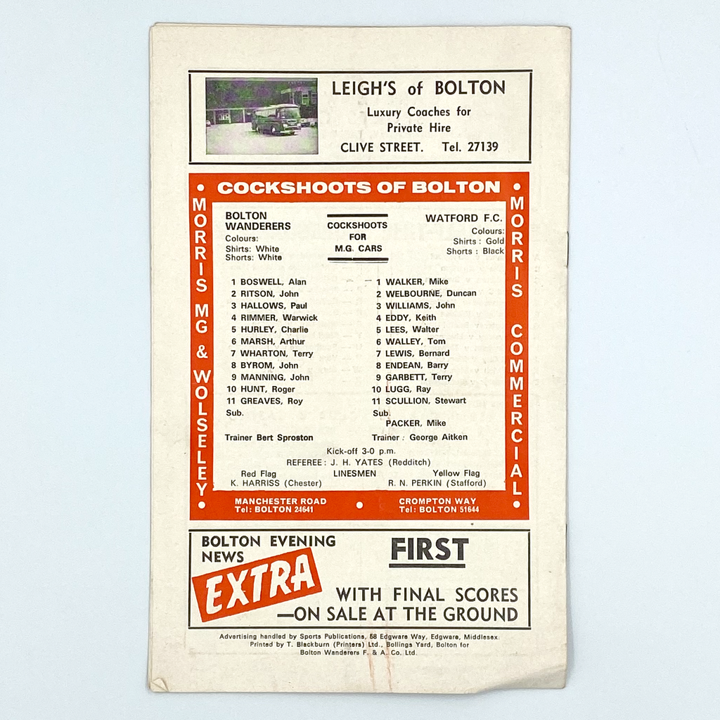 Bolton Wanderers vs Watford Programme (3 January 1970)